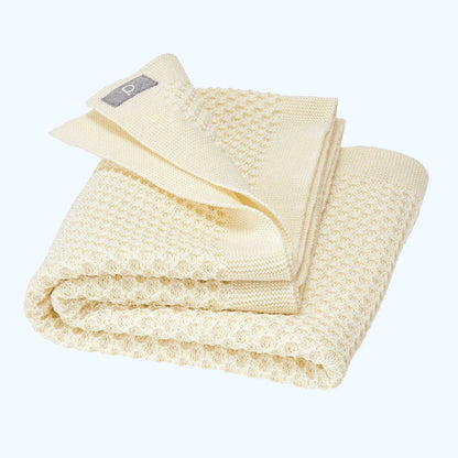 DISANA Organic Merino Wool Baby Blanket with Honey-Comb Knitted Pattern