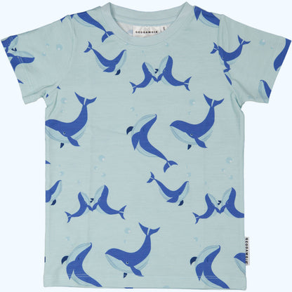 Geggamoja® Toddler/Little Kids Short-Sleeve Shirt in Organic Cotton/Bamboo - BLUE WHALES