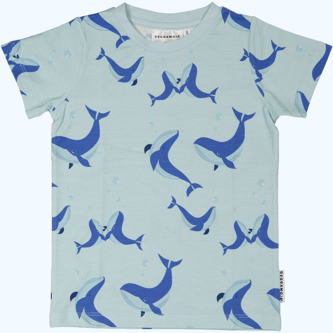 Geggamoja® Toddler/Little Kids Short-Sleeve Shirt in Organic Cotton/Bamboo - BLUE WHALES, 6mo-4yr