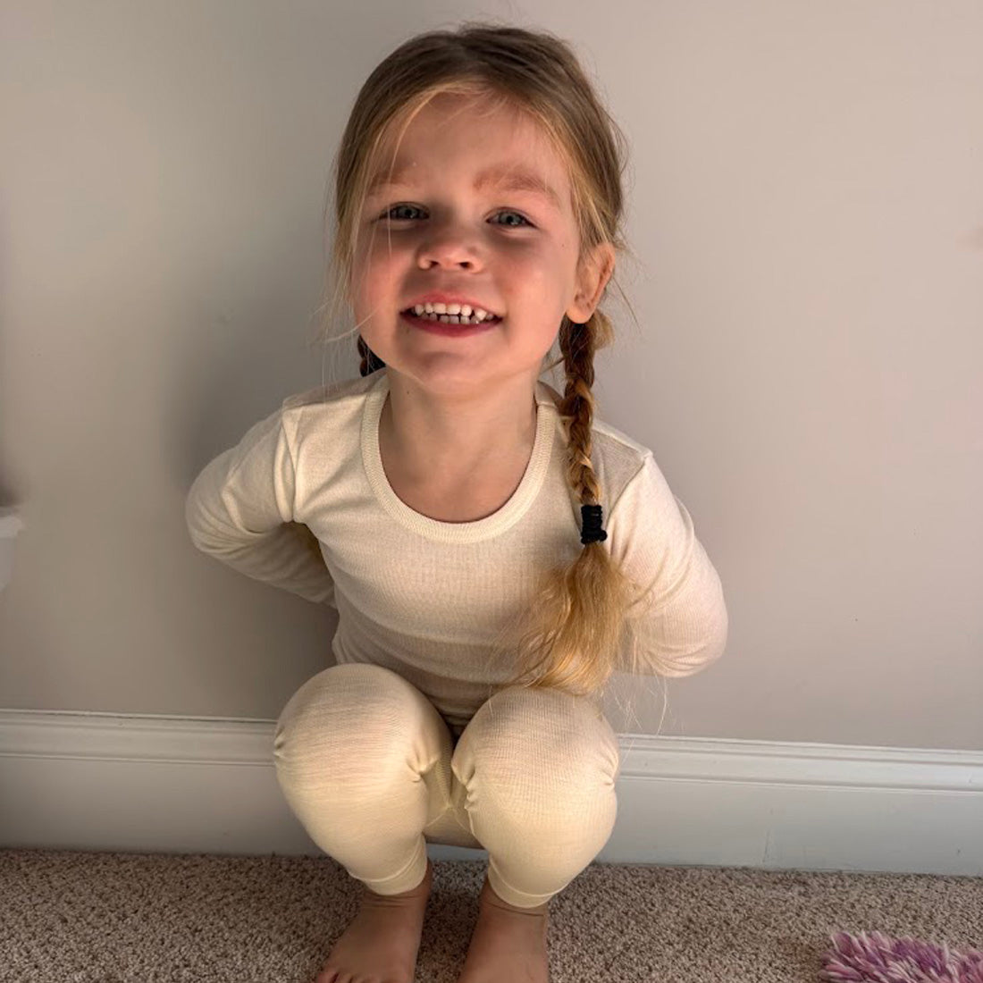 HOCOSA Kid's Organic Cotton/Silk Underwear Shirt with Long Sleeves - NATURAL WHITE