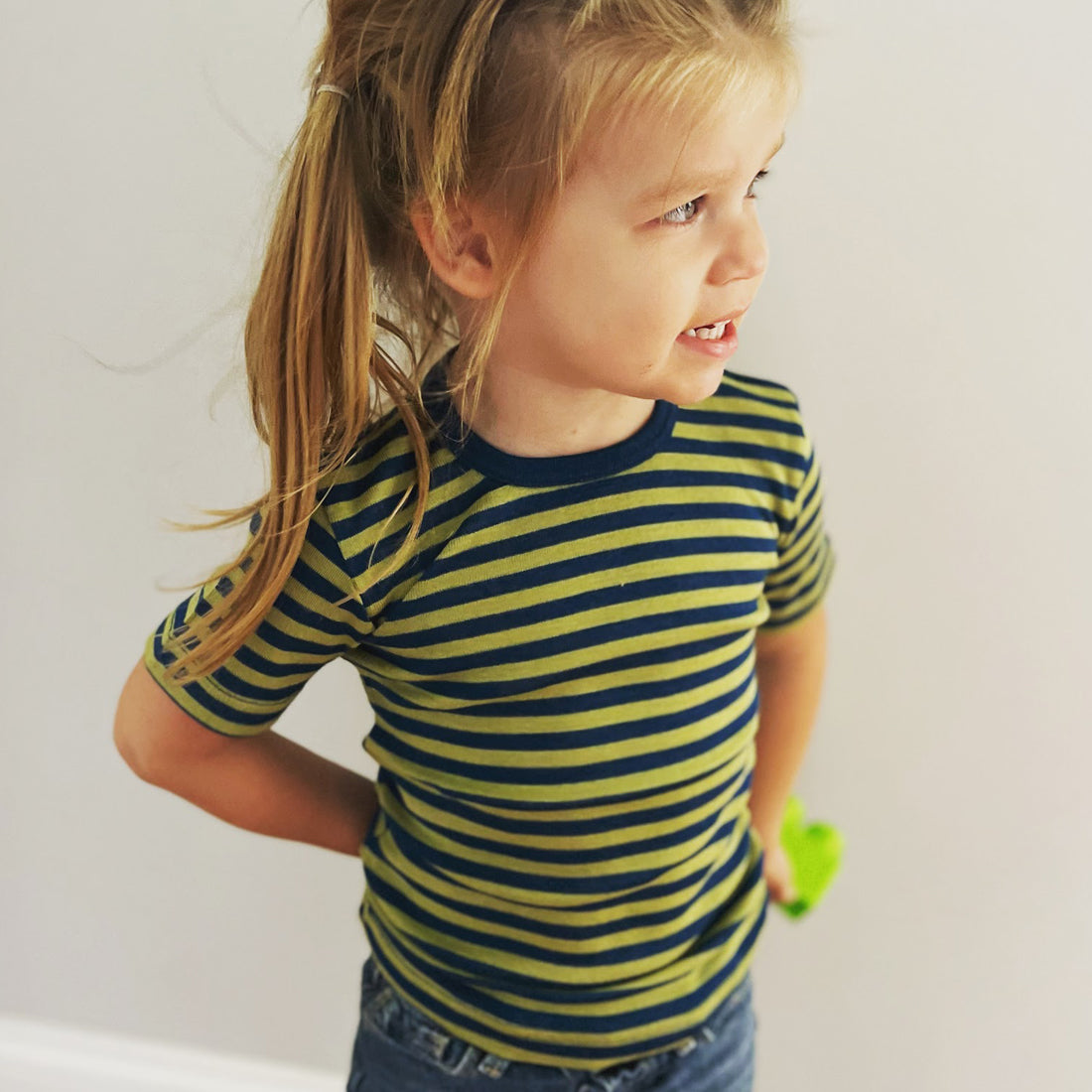 OUTLET ENGEL Kids' Organic Wool/Silk Undershirt with Short Sleeves - STRIPED