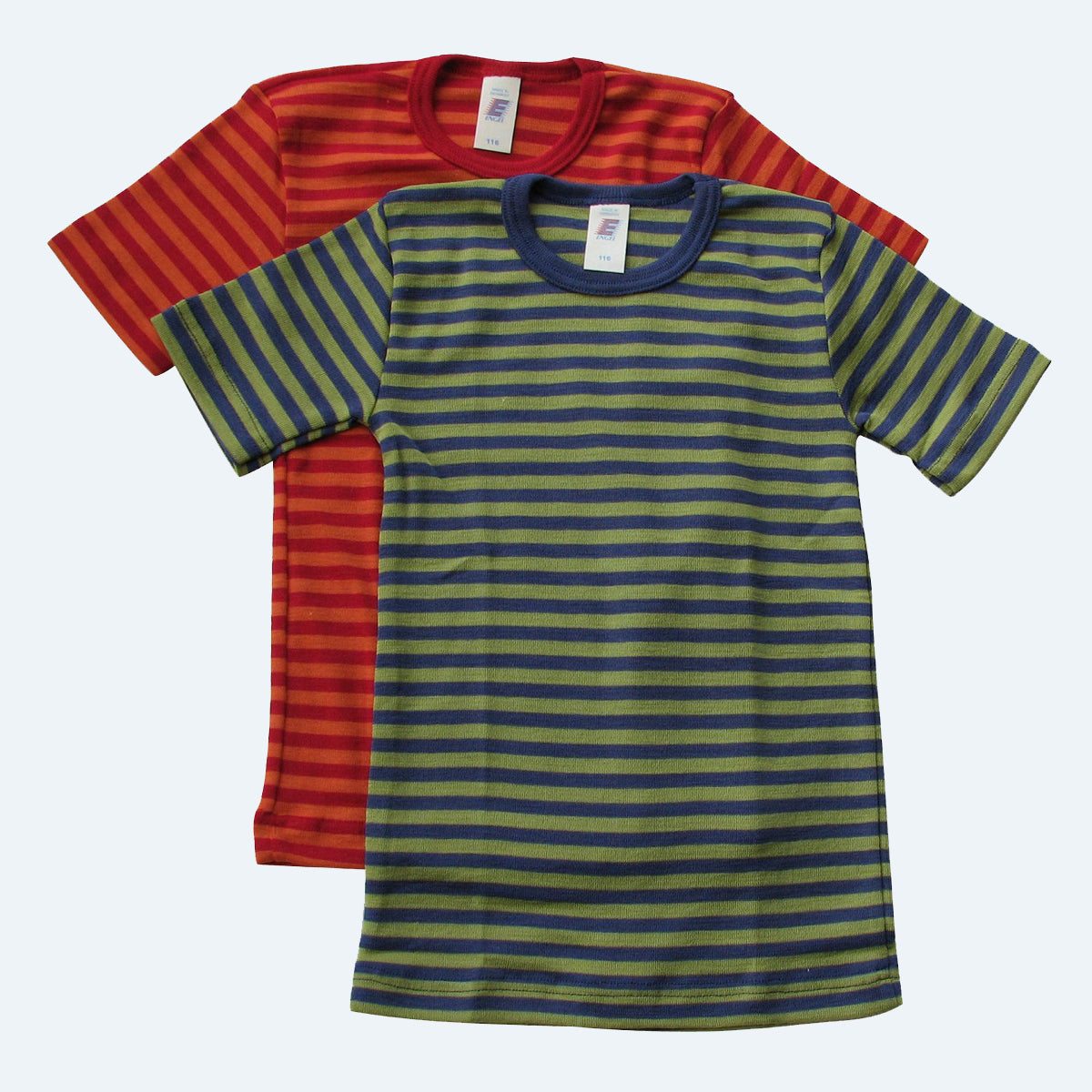 ENGEL Kids' Organic Wool/Silk Undershirt with Short Sleeves - STRIPED