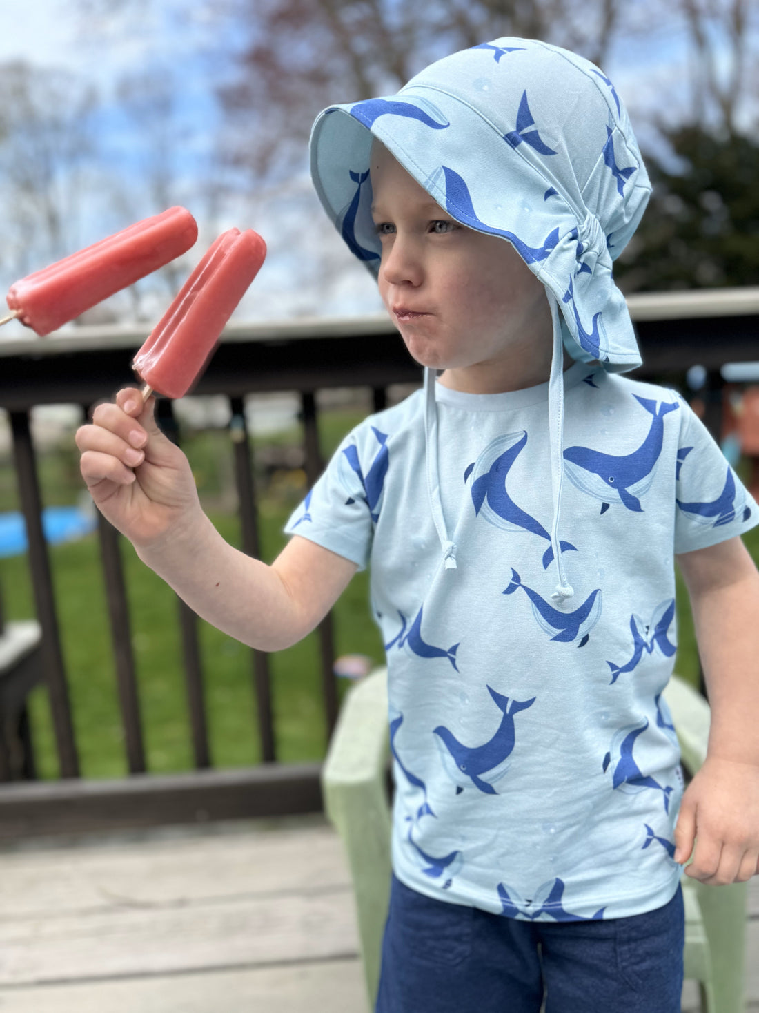 Geggamoja® Toddler/Little Kids Short-Sleeve Shirt in Organic Cotton/Bamboo - BLUE WHALES, 6mo-4yr