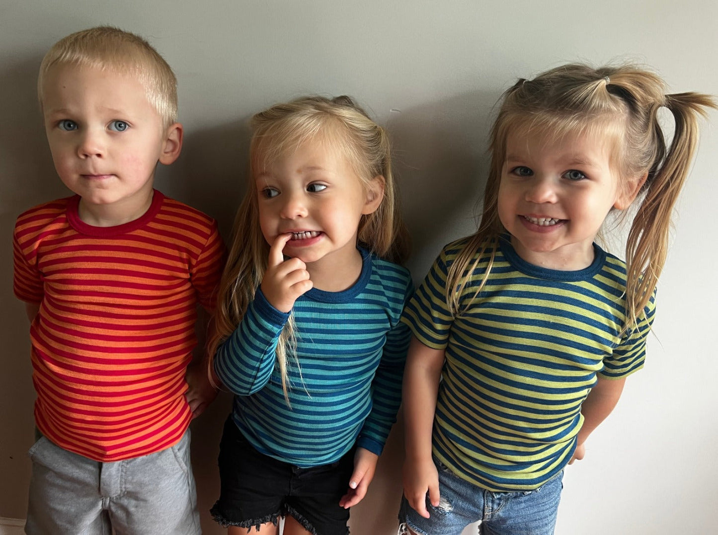 OUTLET ENGEL Kids' Organic Wool/Silk Undershirt with Short Sleeves - STRIPED