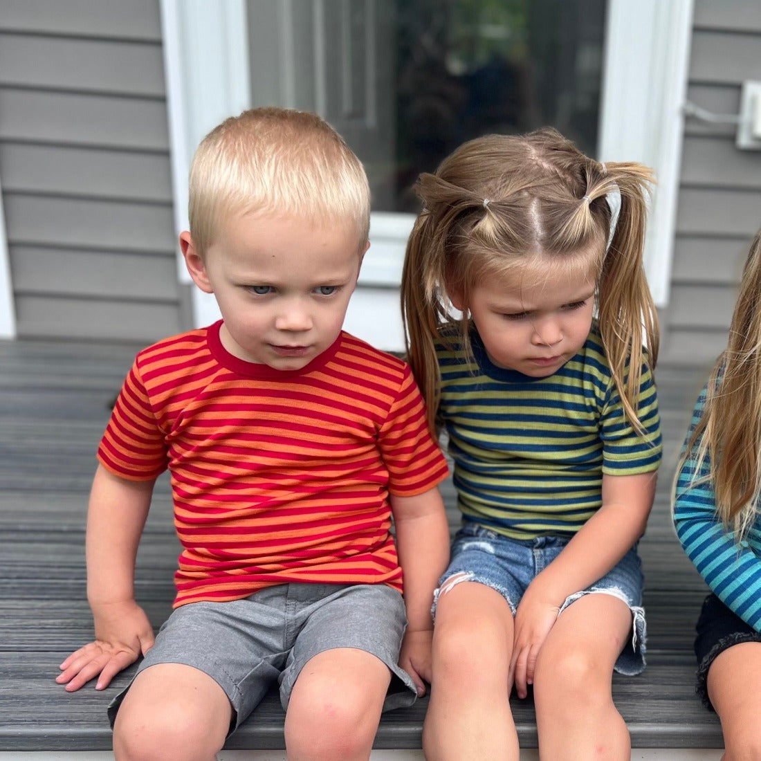 OUTLET ENGEL Kids' Organic Wool/Silk Undershirt with Short Sleeves - STRIPED