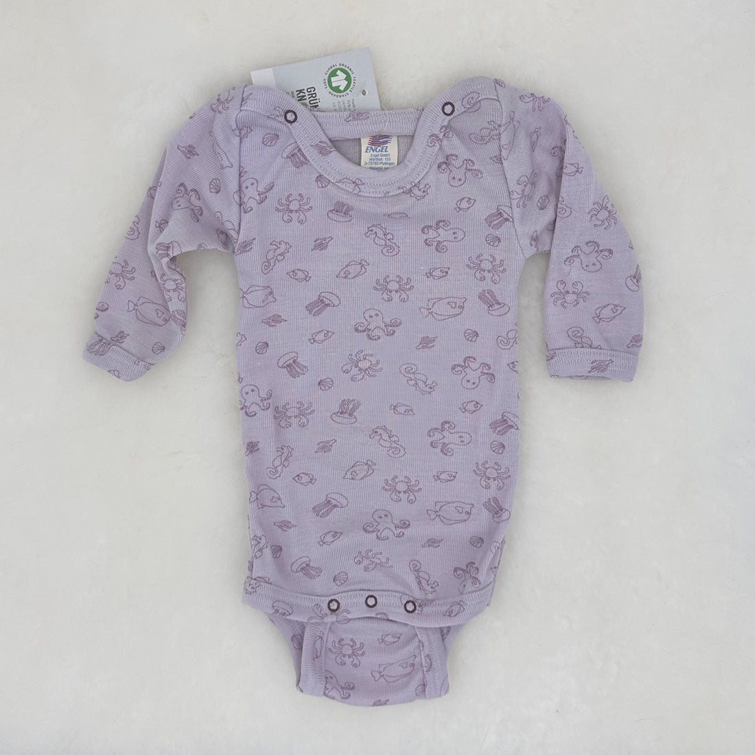 ENGEL Organic Wool/Silk Snap-Bottom Baby Body-Shirt, with SEA CREATURES