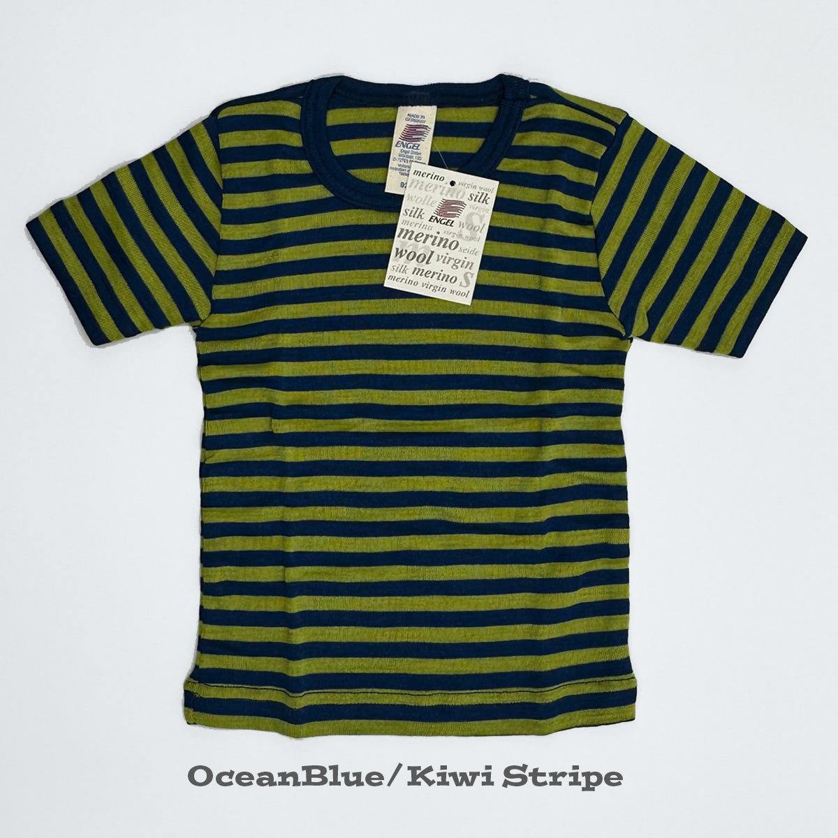 ENGEL Kids' Organic Wool/Silk Undershirt with Short Sleeves - STRIPED