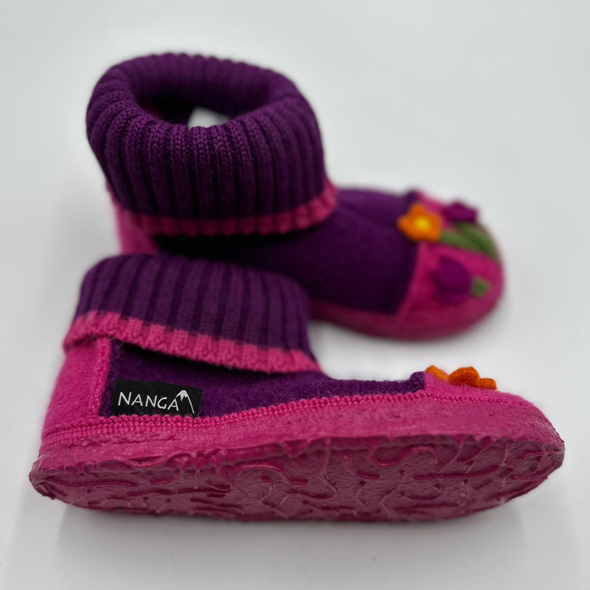 NANGA Boiled Wool Slippers for Children - Flower Pot