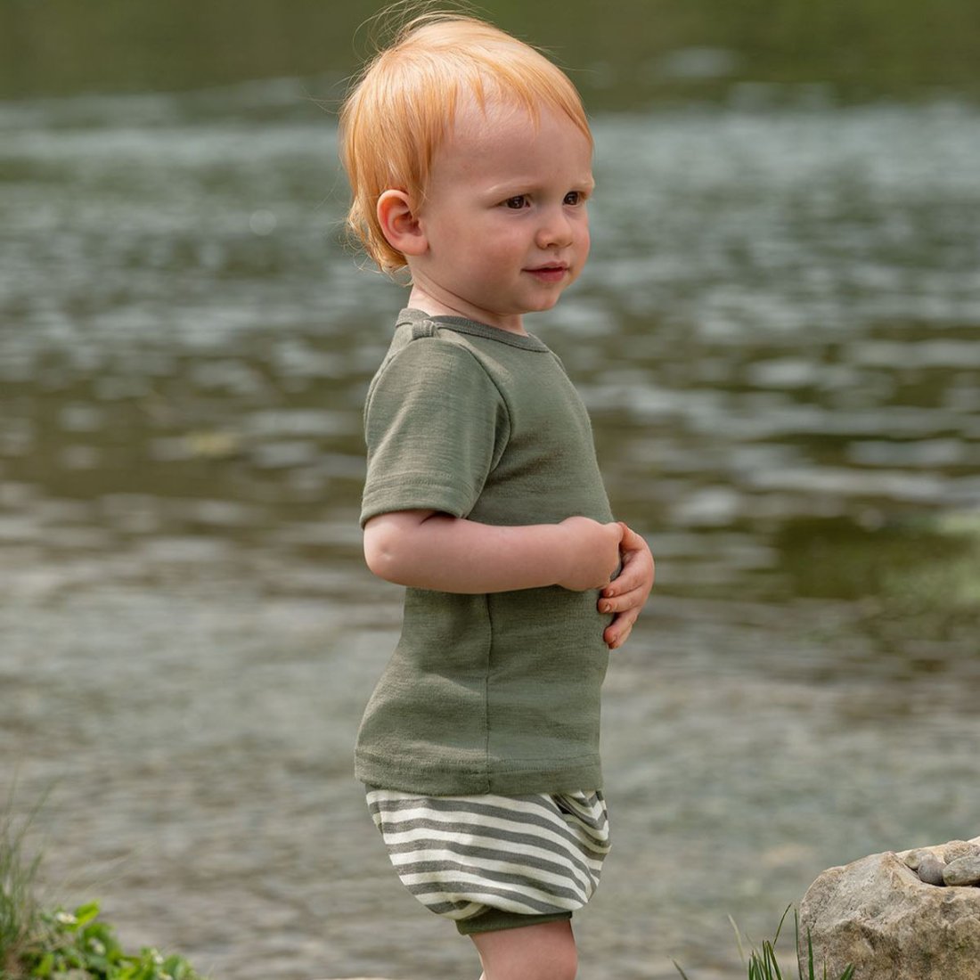 ENGEL Organic Wool/Silk Short-Sleeve Shirt for Baby/Toddler - SOLID OLIVE