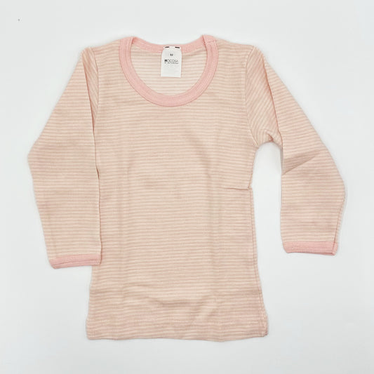 HOCOSA Kid's Organic Wool/Silk Underwear Shirt with Long Sleeves -  PINK/WHITE STRIPE