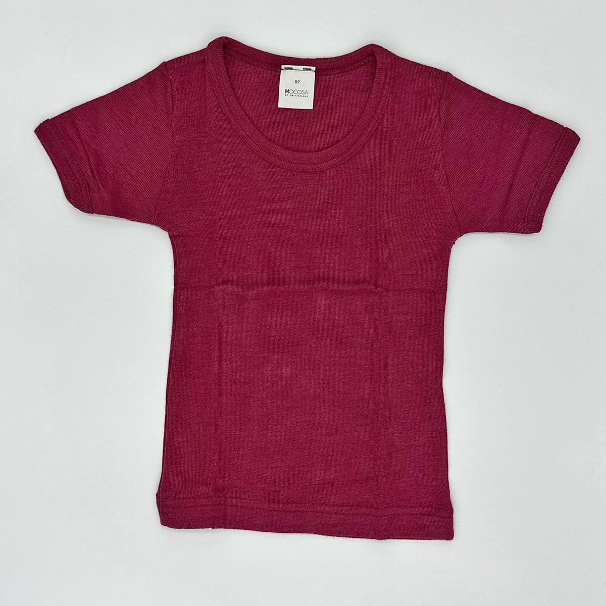 HOCOSA Kid's Organic Wool/Silk Underwear Shirt with Short Sleeves - DARK ROSE, 2 yr