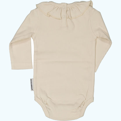 Geggamoja® NATURAL WHITE Baby Snap-Bottom Shirt, with RUFFLE COLLAR, in Organic Cotton