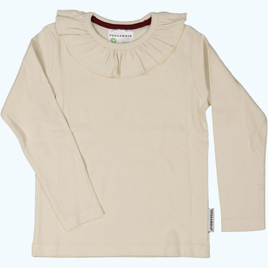 Geggamoja® NATURAL WHITE Kids Long-Sleeve Shirt, with RUFFLE COLLAR, in Organic Cotton