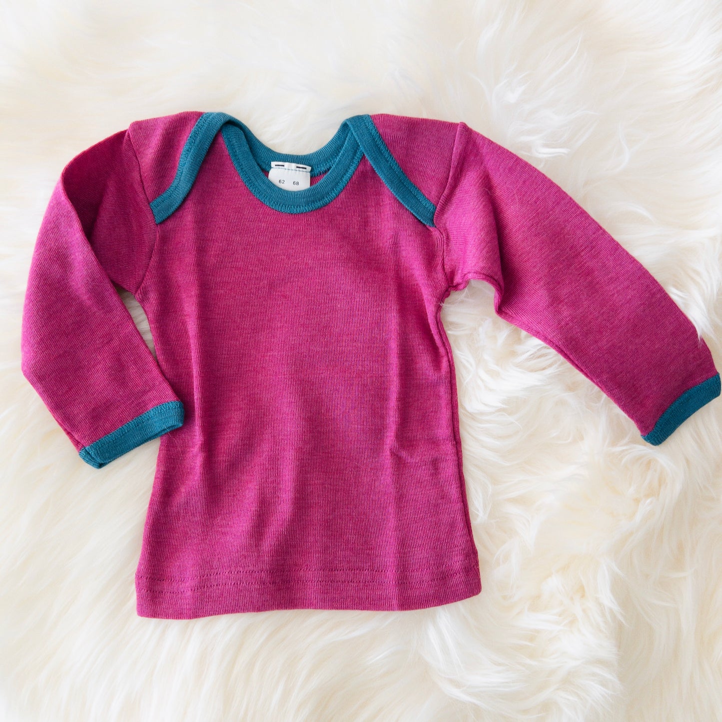 HOCOSA Organic Wool/Silk Baby Shirt with Long Sleeves, Envelope Neckline