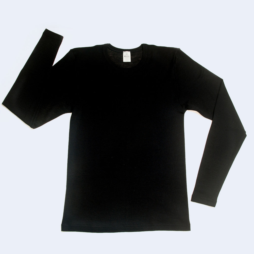 HOCOSA Organic Merino Wool/Silk Long-Sleeve Undershirt for Men or Women, Round-neck