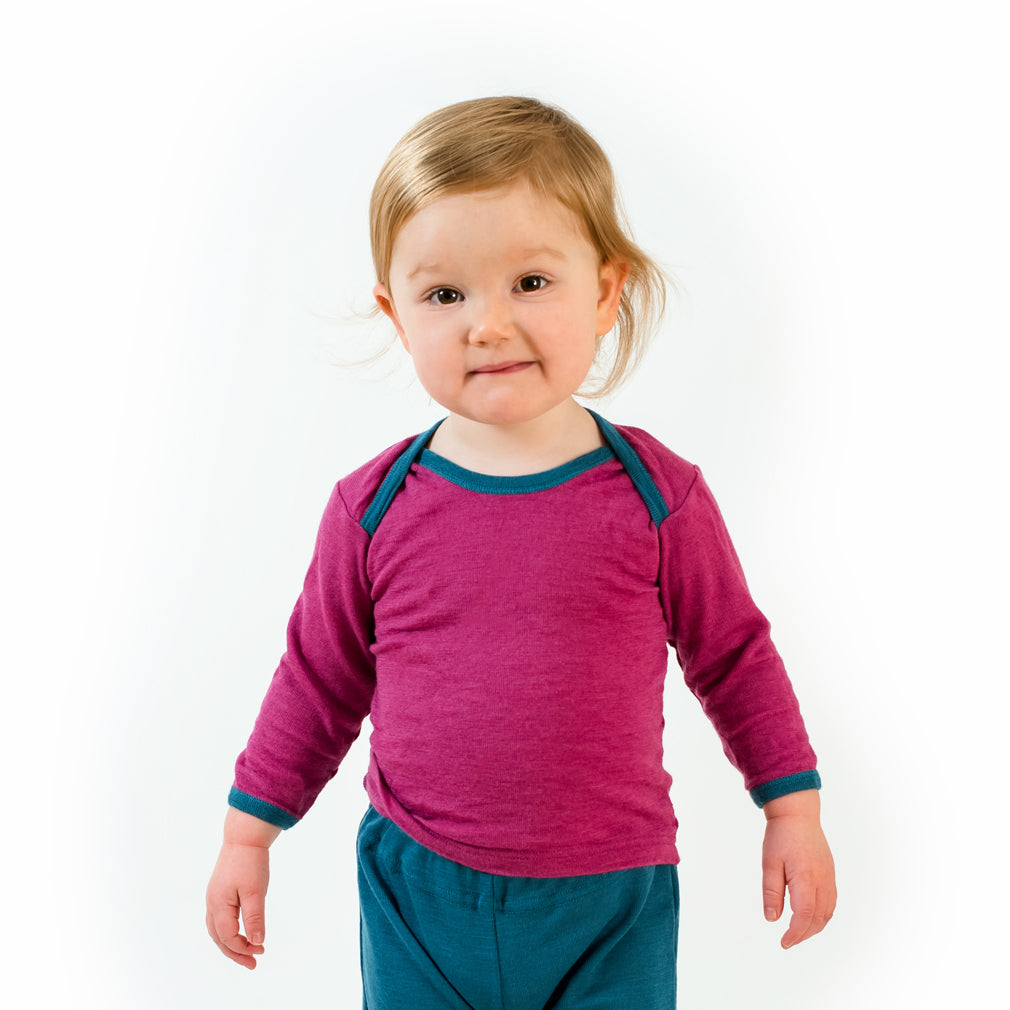 HOCOSA Organic Wool/Silk Baby Shirt with Long Sleeves, Envelope Neckline