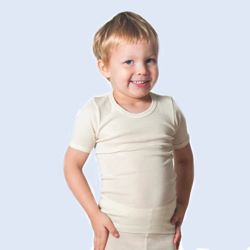 HOCOSA Kids' Organic Wool/Silk Undershirt with Short Sleeves