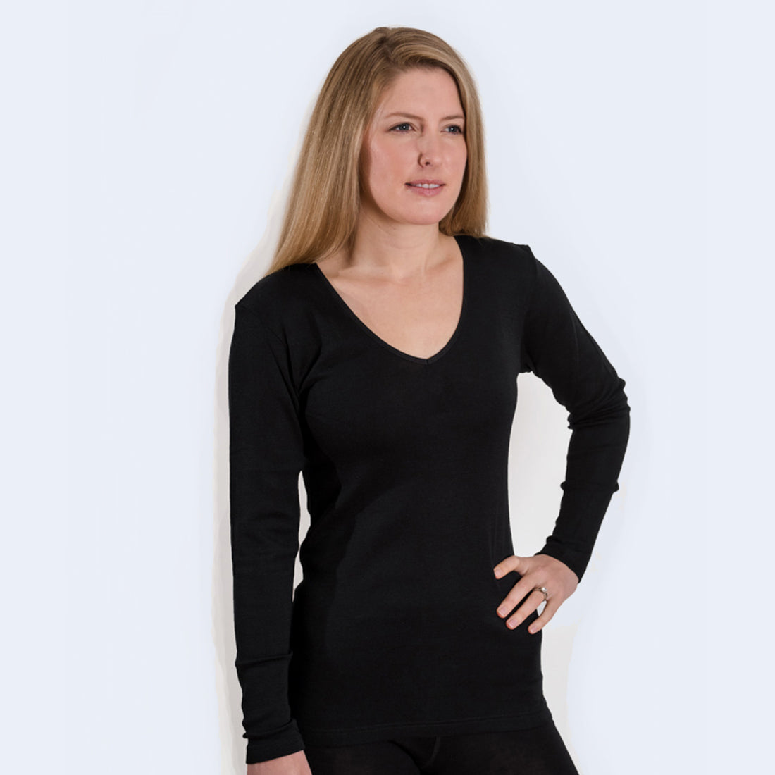 HOCOSA Organic Merino Wool Women's Long-Sleeve V-Neck Undershirt