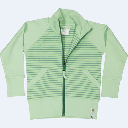 Geggamoja®  "Zipsweater" in Organic Cotton - LIME GREEN STRIPE, sizes up to 8 yr.