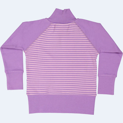 Geggamoja®  "Zipsweater" in Organic Cotton  - LIGHT PURPLE STRIPE, sizes up to 10 yr.