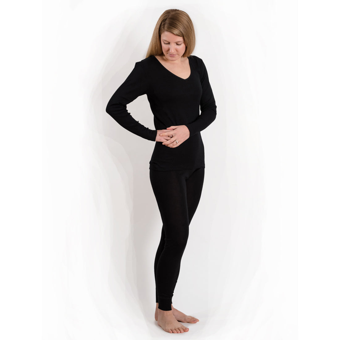 OUTLET Hocosa Organic Wool/Silk Women's Long-Sleeve V-Neck Undershirt