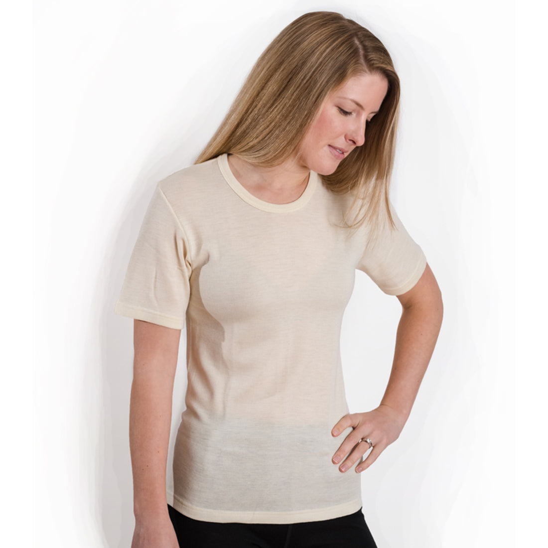 HOCOSA Sport Organic Merino Wool Long-Sleeve Undershirt for Men or Women,  Round-neck, in Natural White