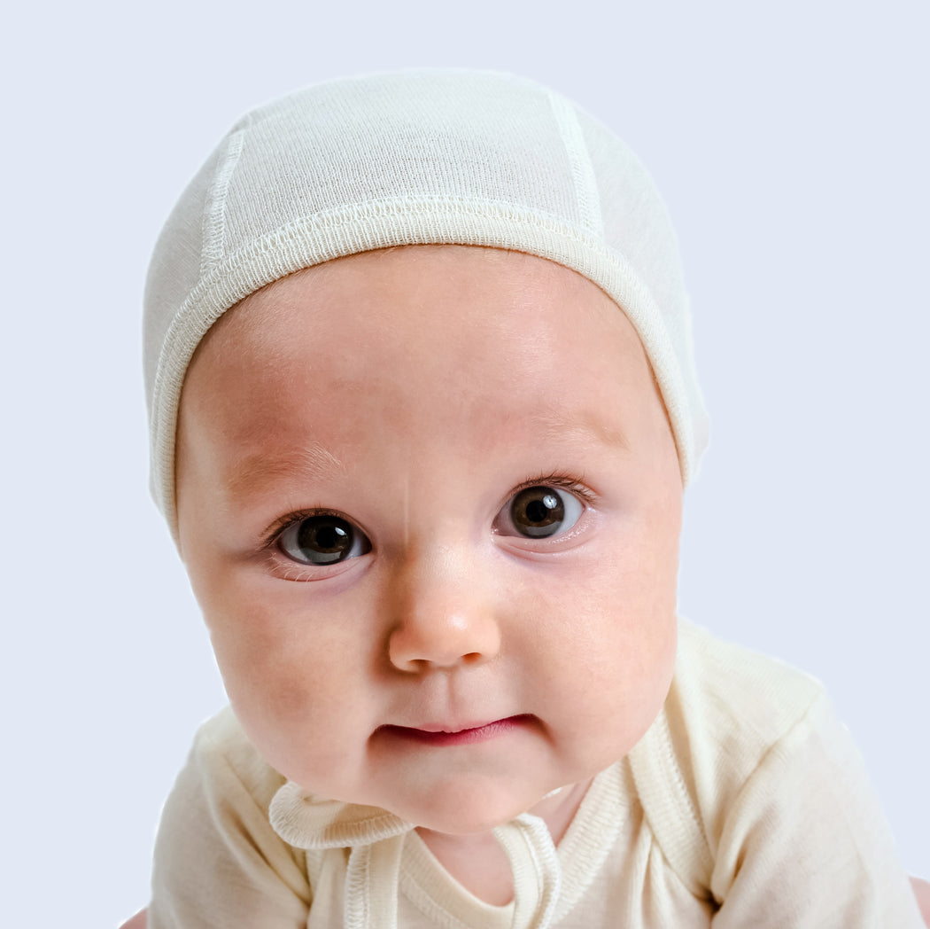 6-12 months Hocosa Pilot-Style Baby Cap in Organic Wool/Silk Blend – Danish Woolen Delight
