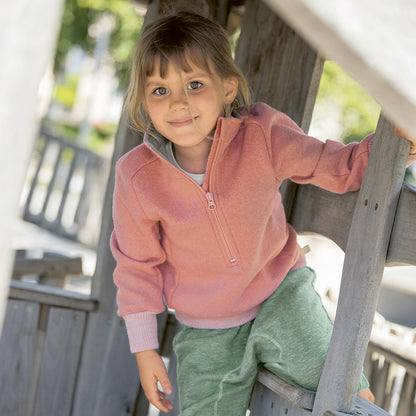 DISANA Kids Half-Zip Sweater in Organic Light-Weight Boiled Wool