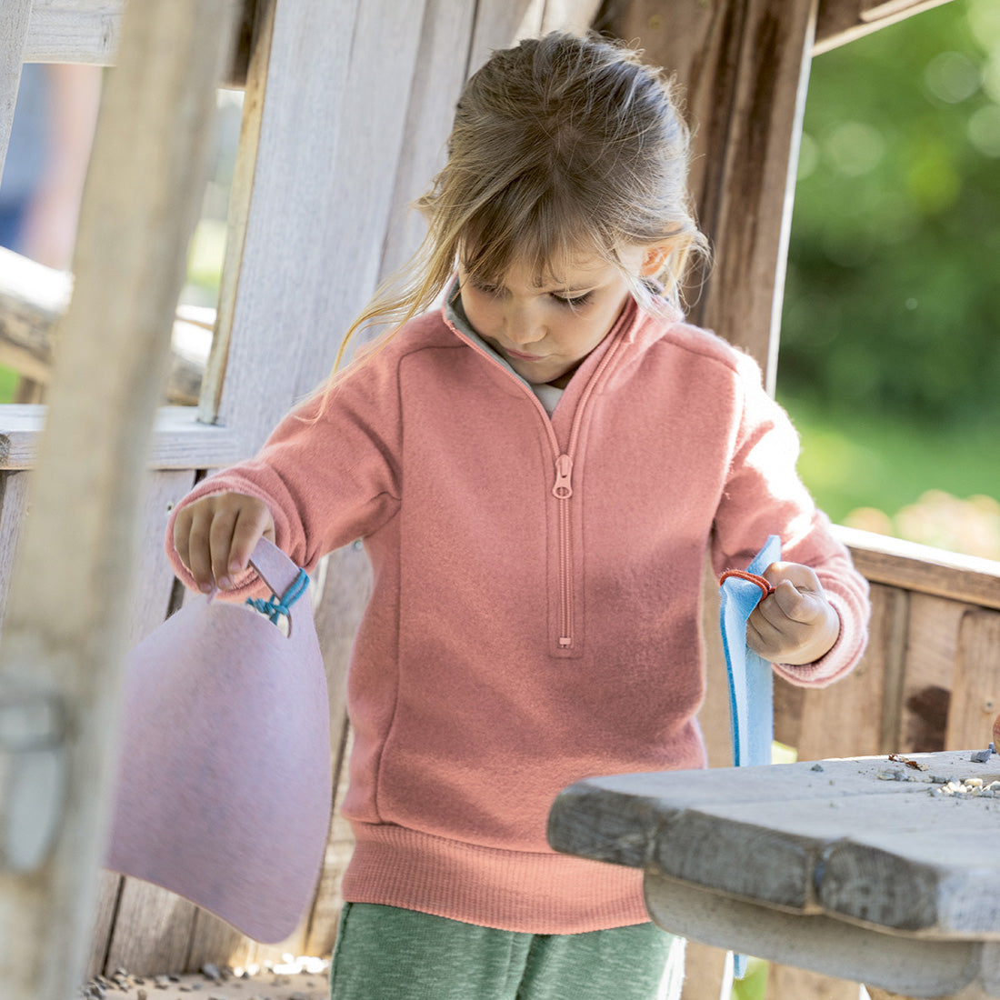 DISANA Kids Half-Zip Sweater in Organic Light-Weight Boiled Wool