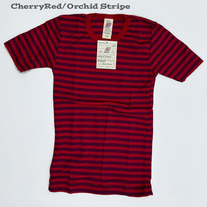 OUTLET ENGEL Kids' Organic Wool/Silk Undershirt with Short Sleeves - STRIPED