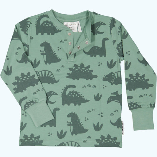 OUTLET Geggamoja®  GREEN DINO Henley Shirt in Organic Cotton/Bamboo