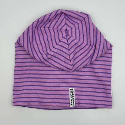 Geggamoja® Light Purple Striped Hat, Organic Cotton  with Fleece Lining, 5 yr to Adult