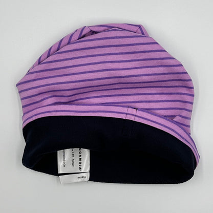 Geggamoja® Light Purple Striped Hat, Organic Cotton  with Fleece Lining, 5 yr to Adult