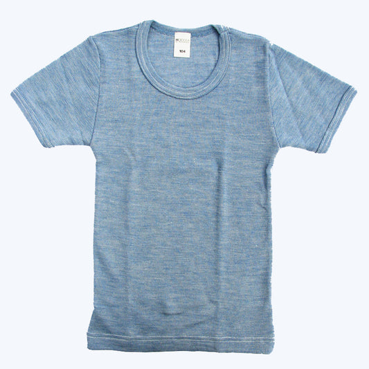 HOCOSA Kid's Organic Wool/Silk Underwear Shirt with Short Sleeves -  FADED JEANS BLUE
