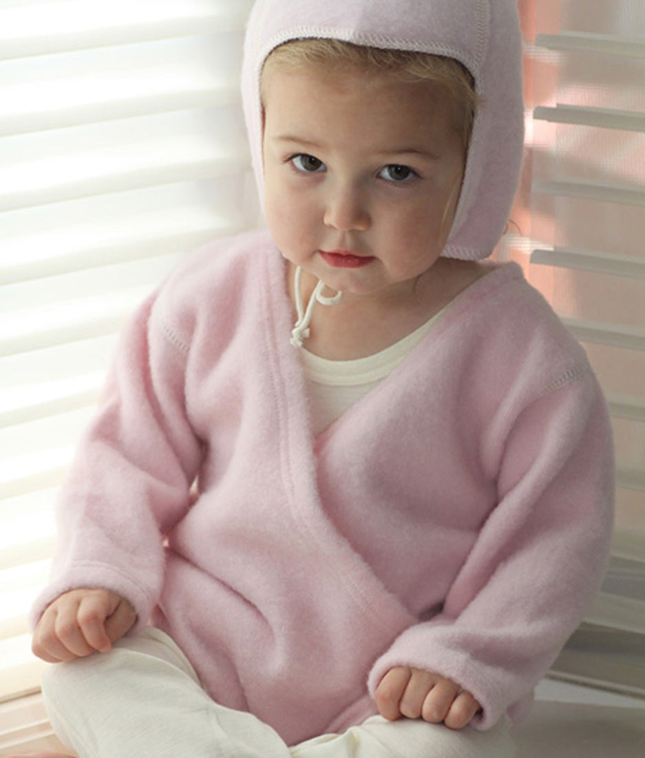 LANACare Baby Sweater in Organic Merino Wool, Pink & Sand