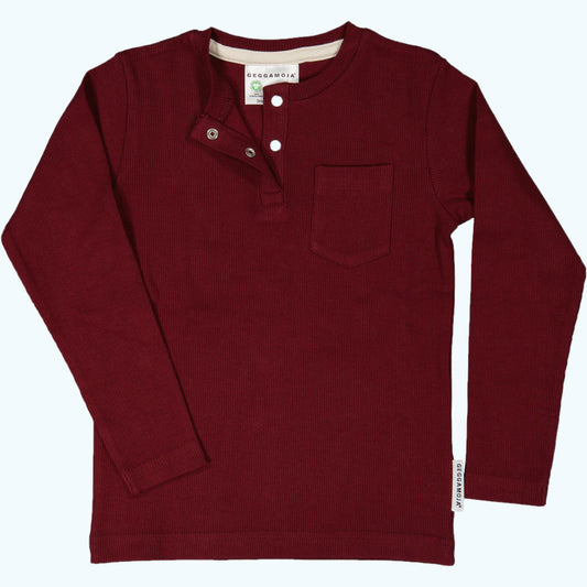 Geggamoja® Kids Long-Sleeve Henley Shirt in Organic Cotton - BURGUNDY