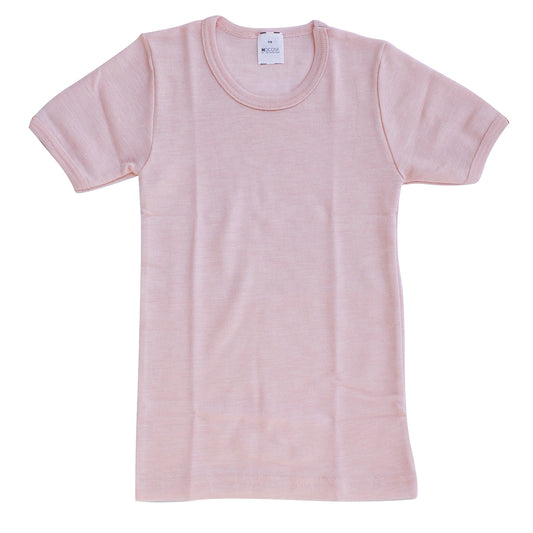 HOCOSA Kid's Organic Wool/Silk Underwear Shirt with Short Sleeves -  SOLID PINK