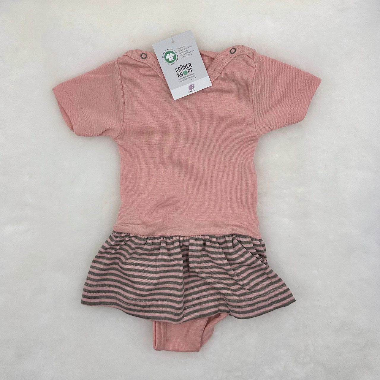 ENGEL Baby/Toddler Short-Sleeved Dress with Snap-Bottom in Organic Wool/Silk