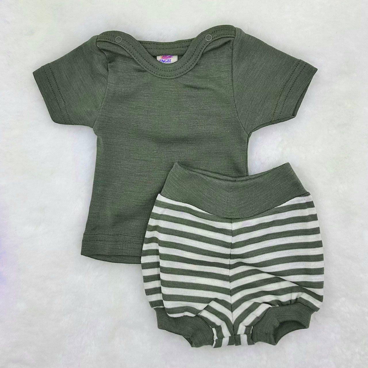 ENGEL Organic Wool/Silk Shorts for Baby/Toddler - OLIVE/NATURAL STRIPE