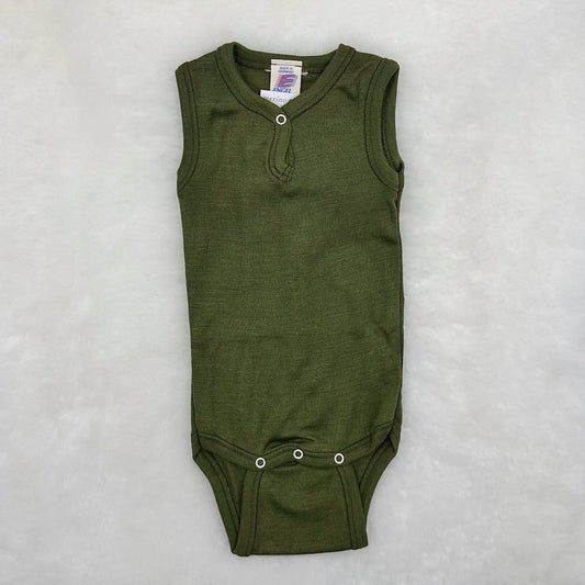 ENGEL Sleeveless Snap-Bottom Romper in Organic Wool/Silk for Baby/Toddler - color MOSS