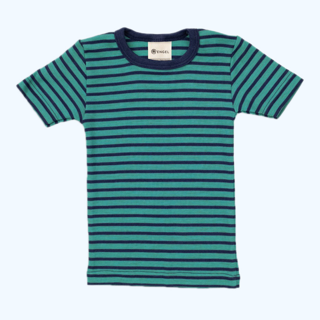 ENGEL Kids' Short Sleeve Shirt in Organic Wool/Silk - PINK & BLUE STRIPES