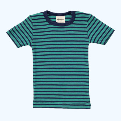 ENGEL Kids' Short Sleeve Shirt in Organic Wool/Silk - PINK & BLUE STRIPES