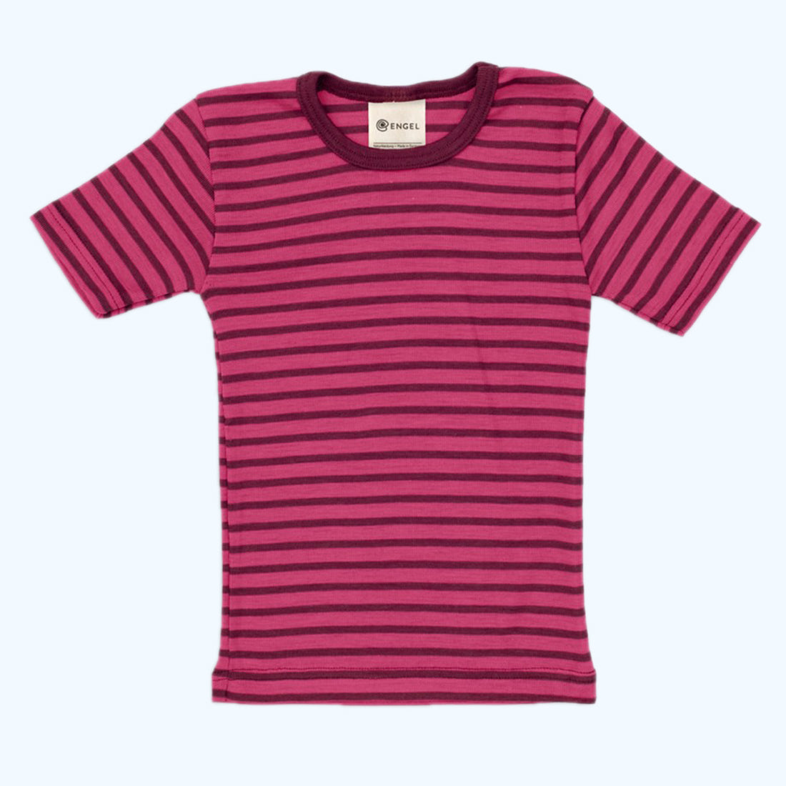 ENGEL Kids' Short Sleeve Shirt in Organic Wool/Silk - PINK & BLUE STRIPES