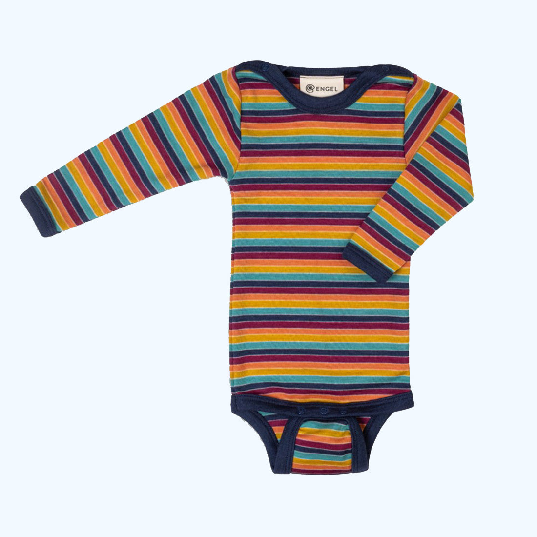 ENGEL Multi-Colored Organic Wool/Silk Snap-Bottom Body-Shirt, Long Sleeves