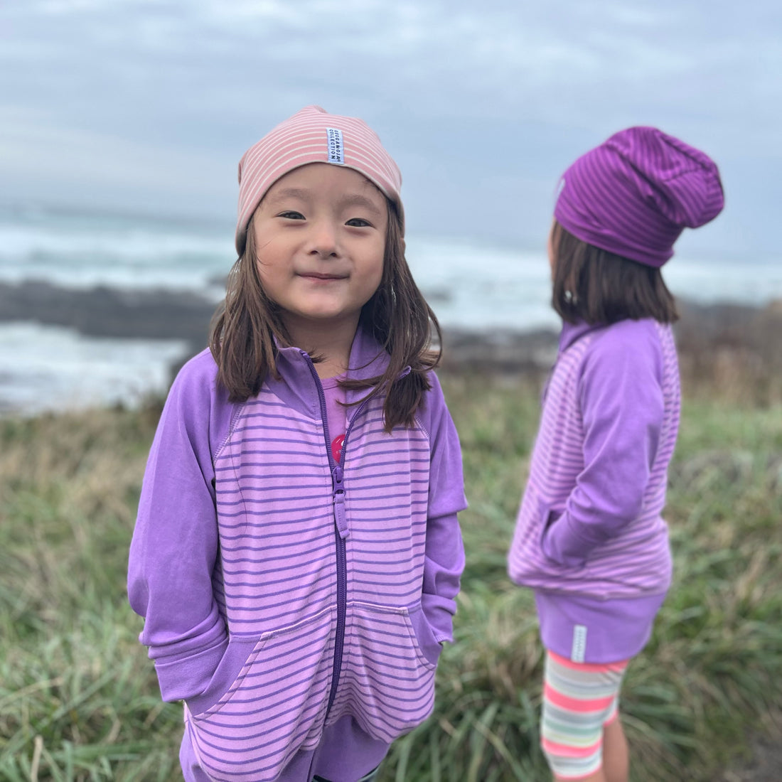 Geggamoja®  "Zipsweater" in Organic Cotton  - LIGHT PURPLE STRIPE, sizes 7-10 yr.