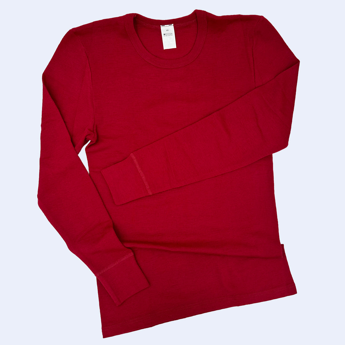 HOCOSA "Sport" Organic Merino Wool Long-Sleeve Undershirt for Men or Women, Round-neck, in Red