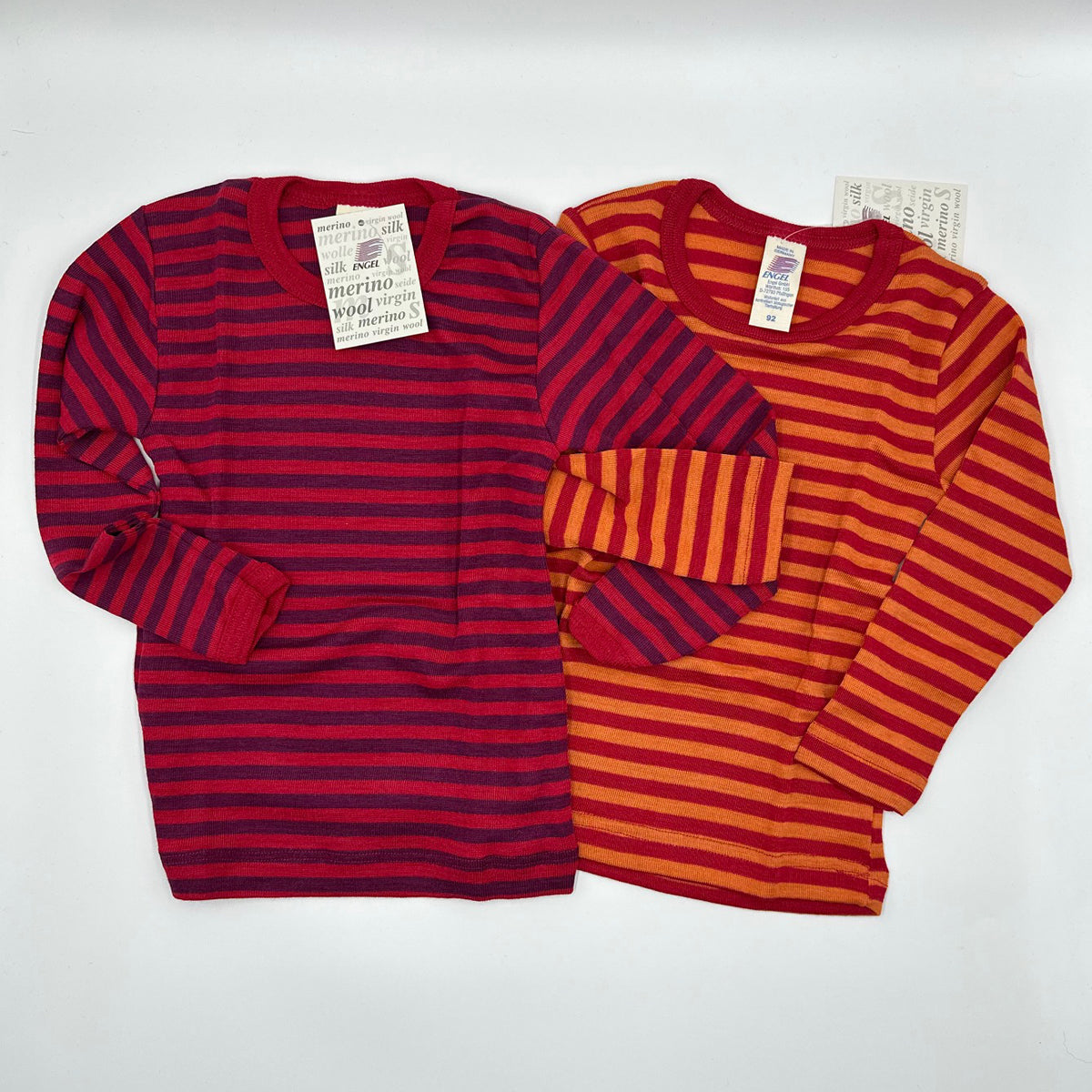 ENGEL Kids' Organic Wool/Silk Undershirt with Long Sleeves - STRIPED, VARIOUS COLORS