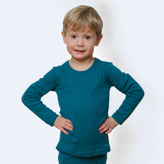 HOCOSA Kid's Organic Cotton/Hemp Undershirt with Long Sleeves - OCEAN BLUE