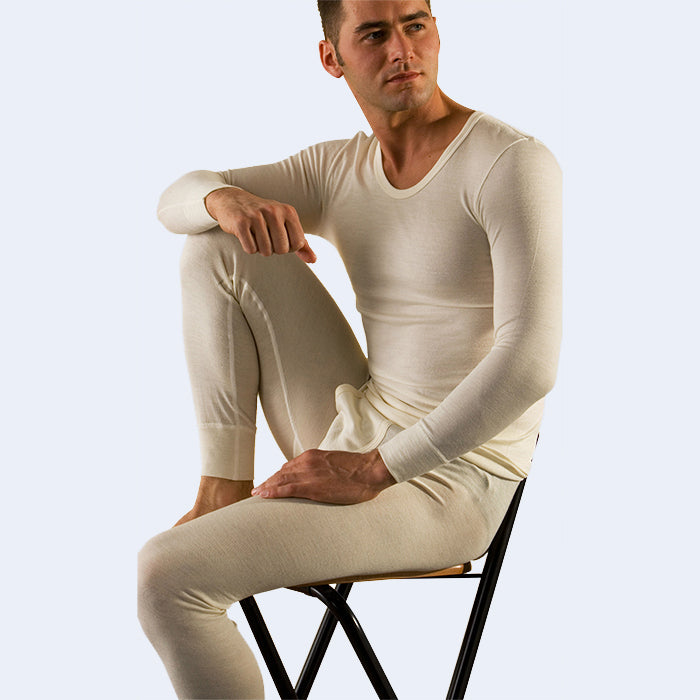 HOCOSA Men's Organic Wool Long Underwear Pants, with Fly