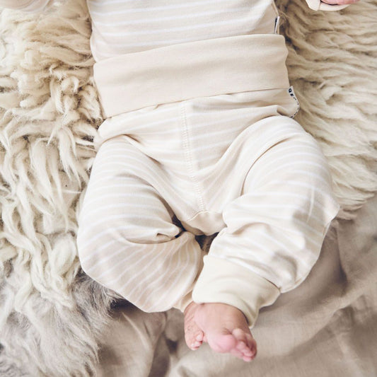 Geggamoja® Organic Cotton Baby Pants - BEIGE/WHITE STRIPE